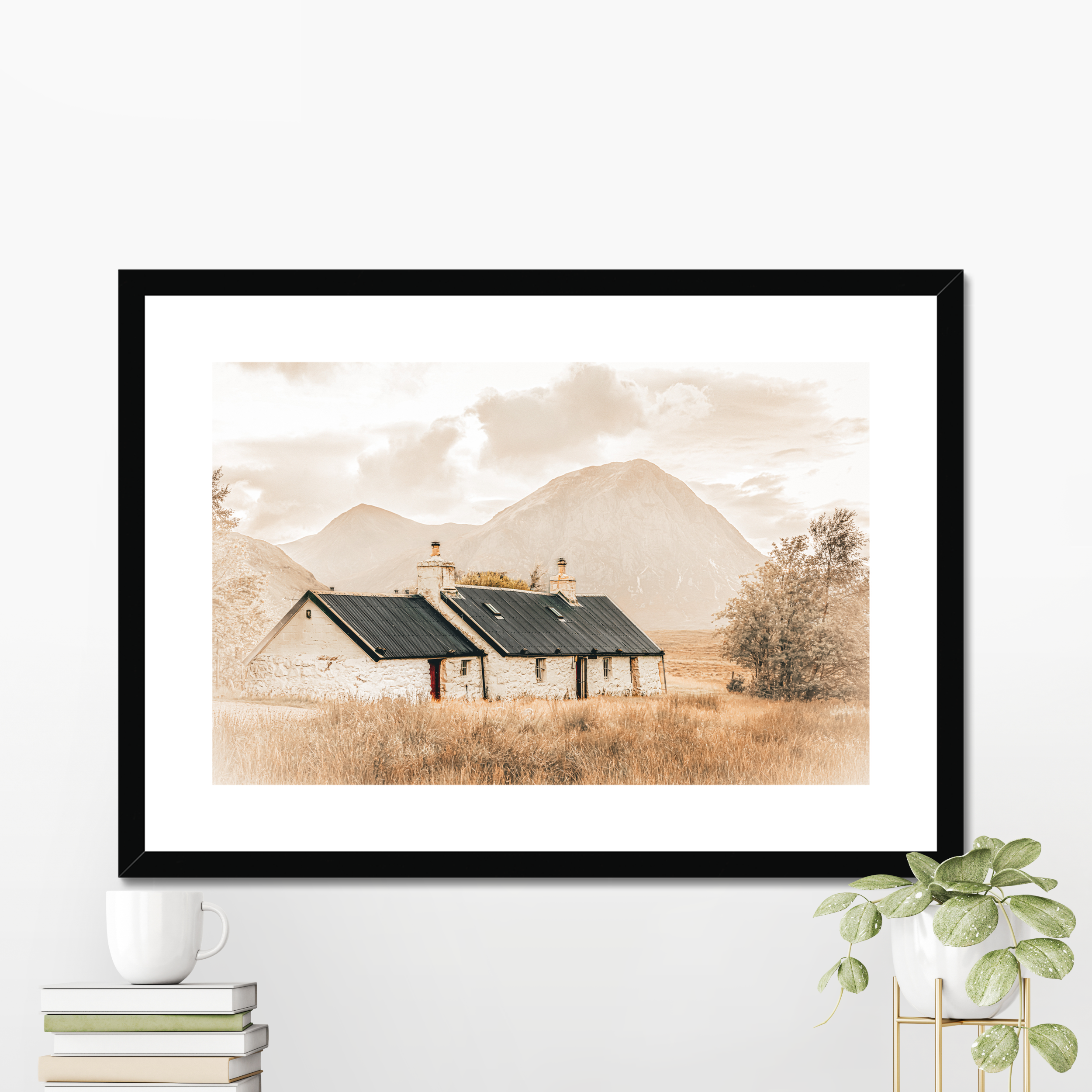 Framed Black Rock Cottage wall art Glencoe Scotland Buachaille Etive Mor print