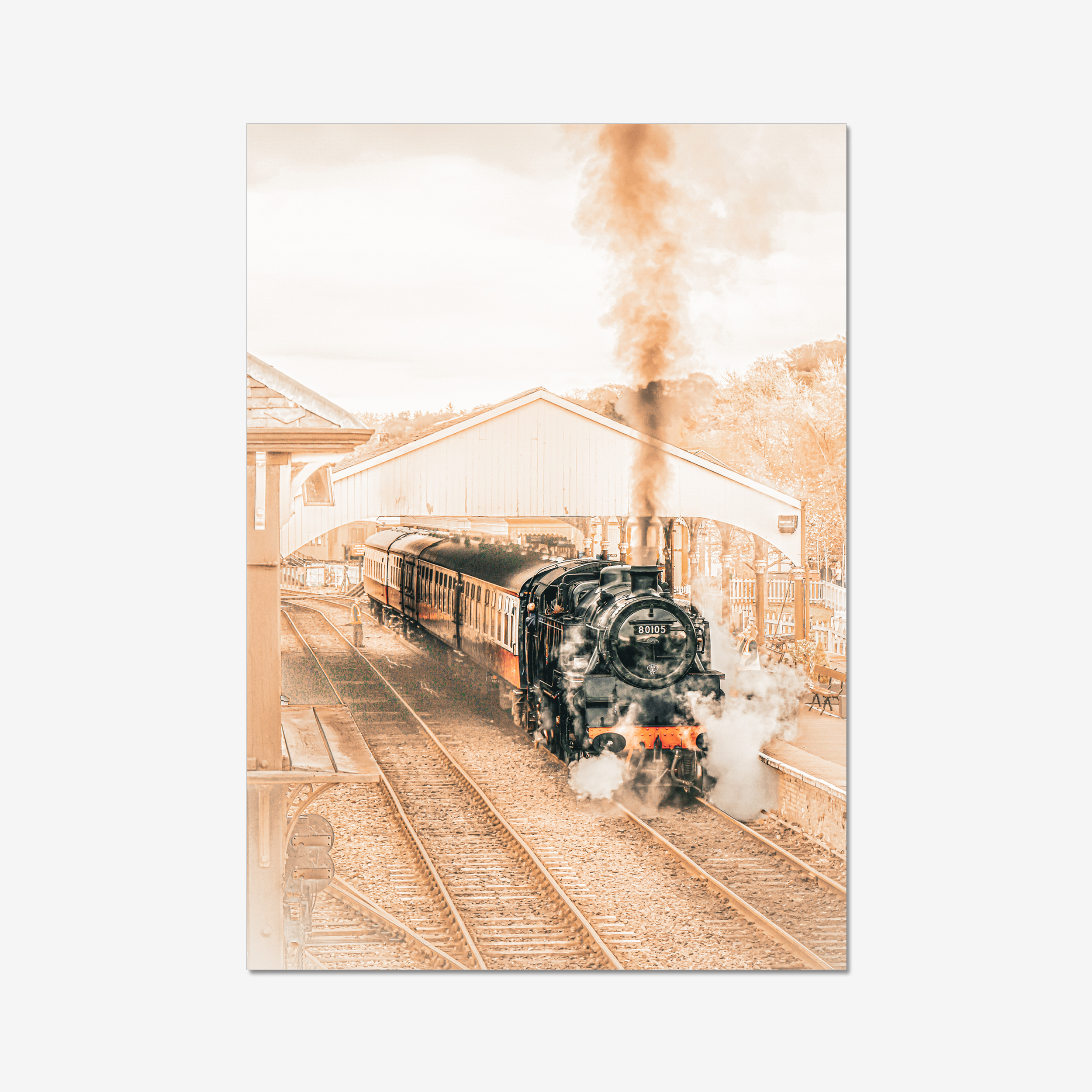 Fine art photography print of a steam locomotive at Bo’ness & Kinneil Railway. Capturing the nostalgia and drama of steam travel in warm, vintage tones, this print is perfect for lovers of Scottish heritage.