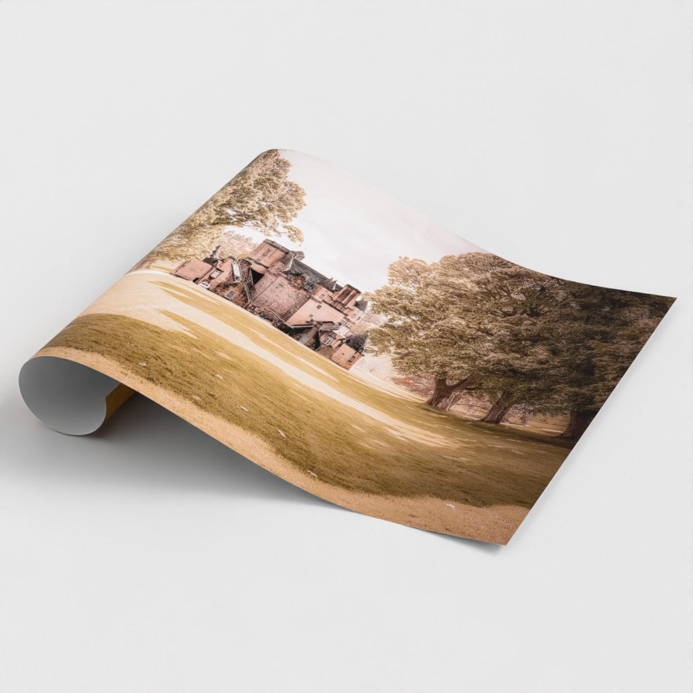 Rolled fine art print of Castle Fraser in Aberdeenshire, Scotland, showing premium photographic wall art ready for framing.