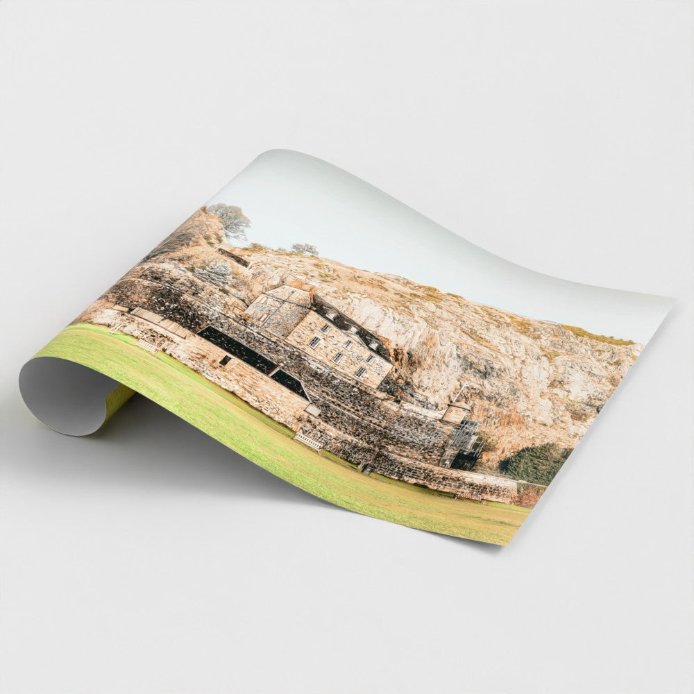 Rolled print of Dumbarton Castle built against the dramatic volcanic rock of Dumbarton Rock in West Dunbartonshire, Scotland.