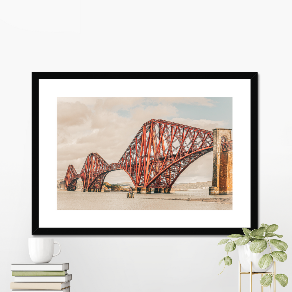 Forth Bridge framed Scottish architecture wall art displayed in modern interior