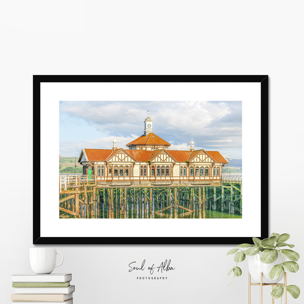 Framed fine art print of Dunoon Pier displayed in a contemporary home setting.