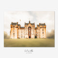 Fine Art Print of Fyvie Castle in Aberdeenshire, Scotland, featuring its iconic towers, sandstone façade, and historic Scottish architecture.