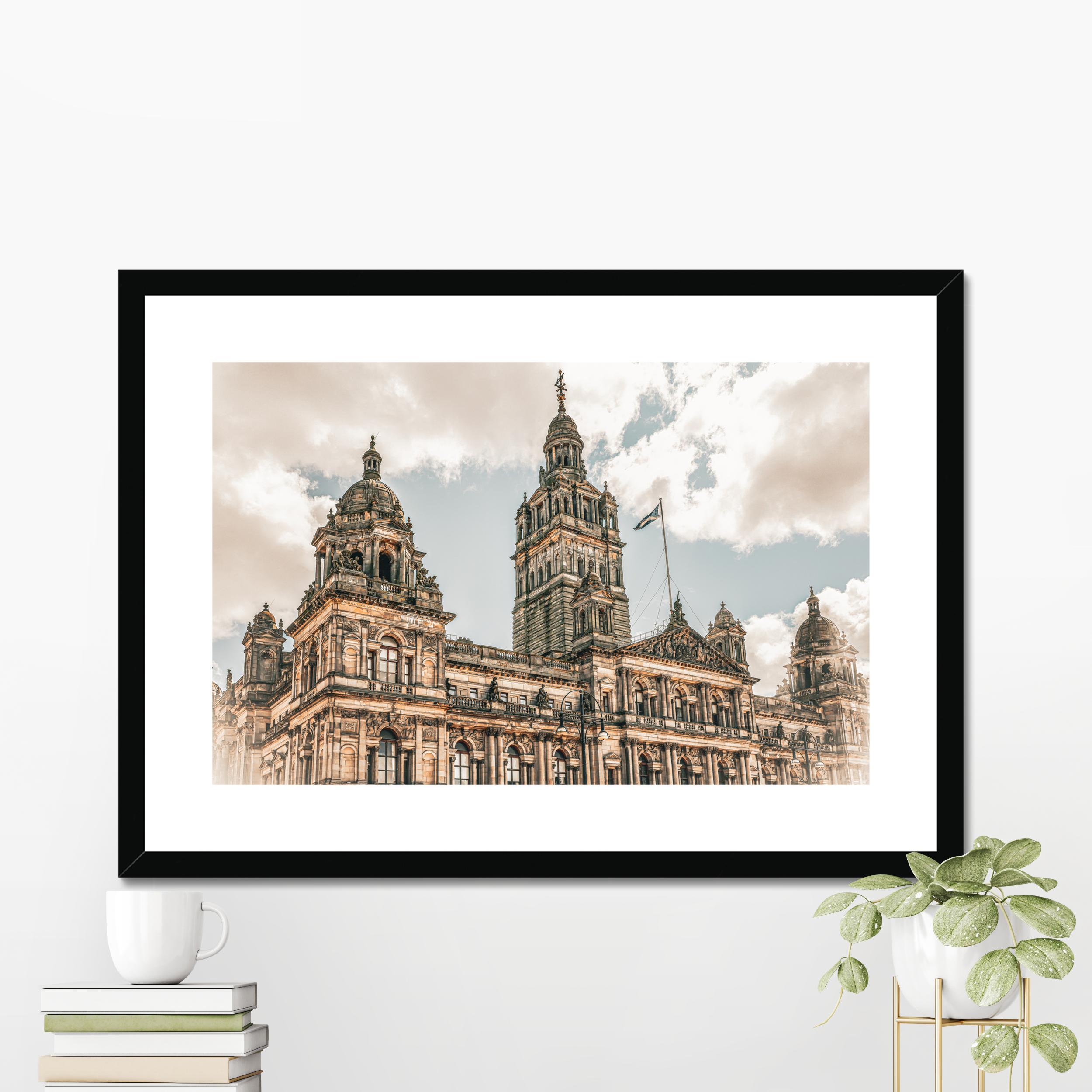 Framed Glasgow skyline wall art City Chambers Scotland architecture print