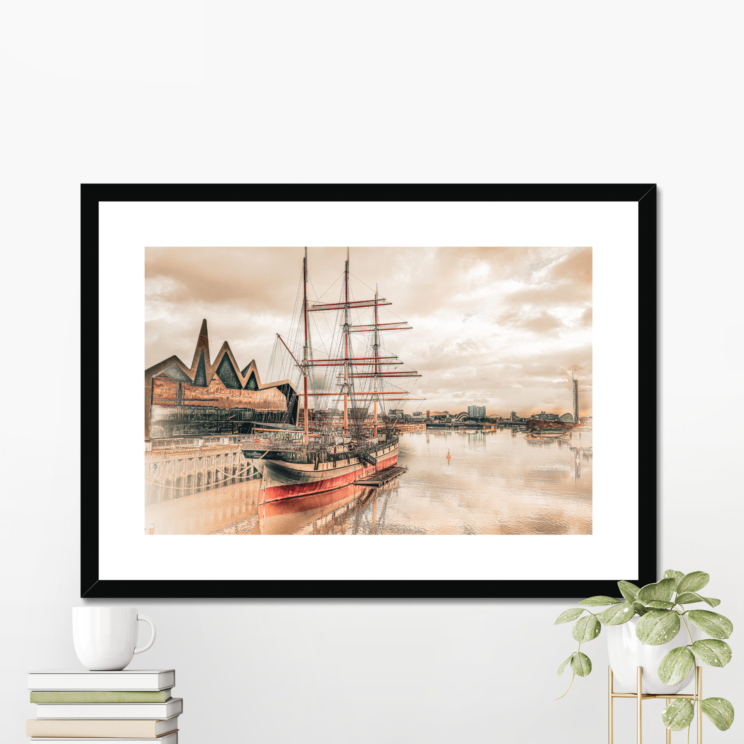 Glenlee Tall Ship framed Glasgow maritime wall art displayed in modern interior