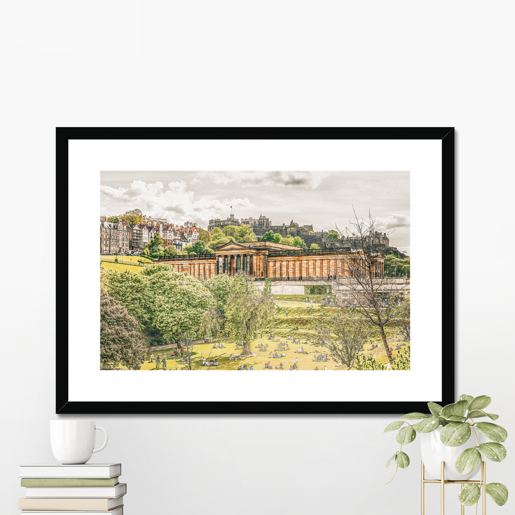 Princes Street Gardens Edinburgh fine art photography print displayed in a room setting, satin lustre finish