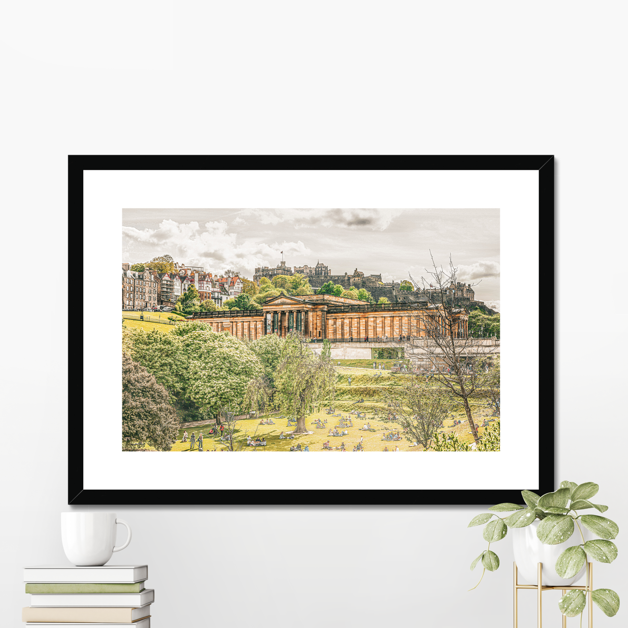 Princes Street Gardens Edinburgh fine art photography print displayed in a room setting, satin lustre finish