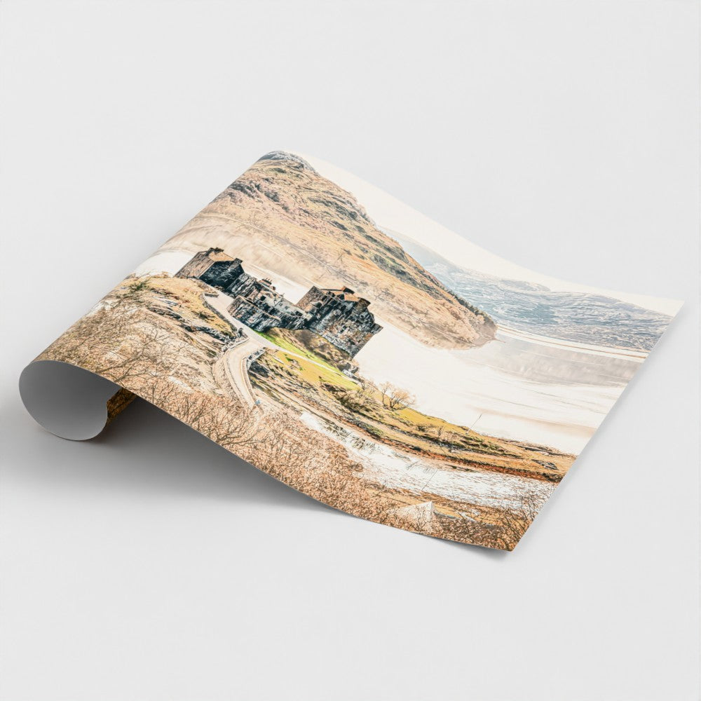 Rolled fine art print of Eilean Donan Castle in the Scottish Highlands, professionally printed on premium satin lustre photo paper and ready for framing.