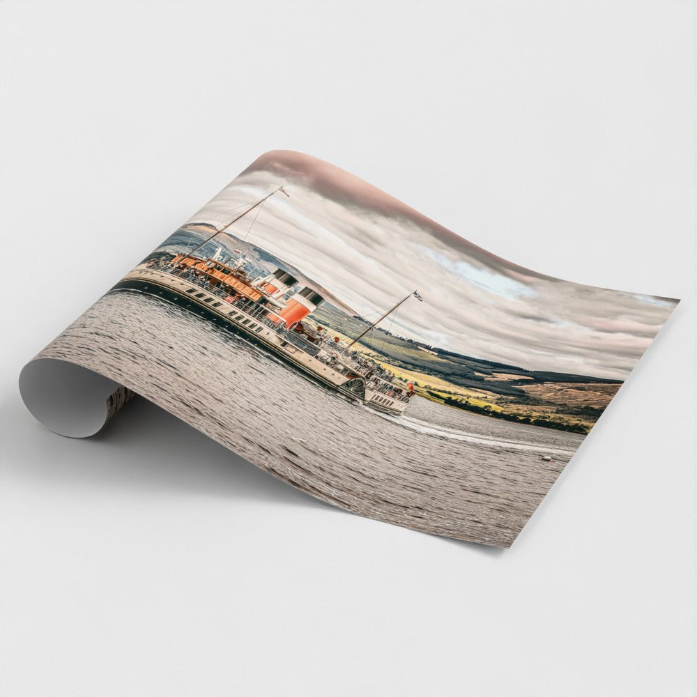 Rolled fine art print of PS Waverley arriving in Rothesay on the Isle of Bute, printed on premium satin lustre photo paper.