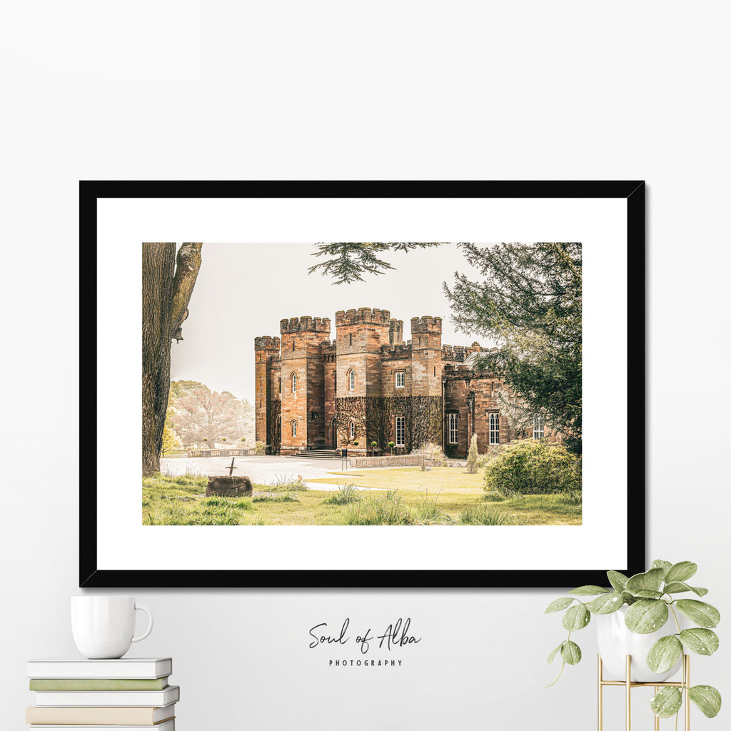 Framed fine art photograph of Scone Palace displayed in a modern interior, showcasing the historic Scottish palace as elegant wall art.